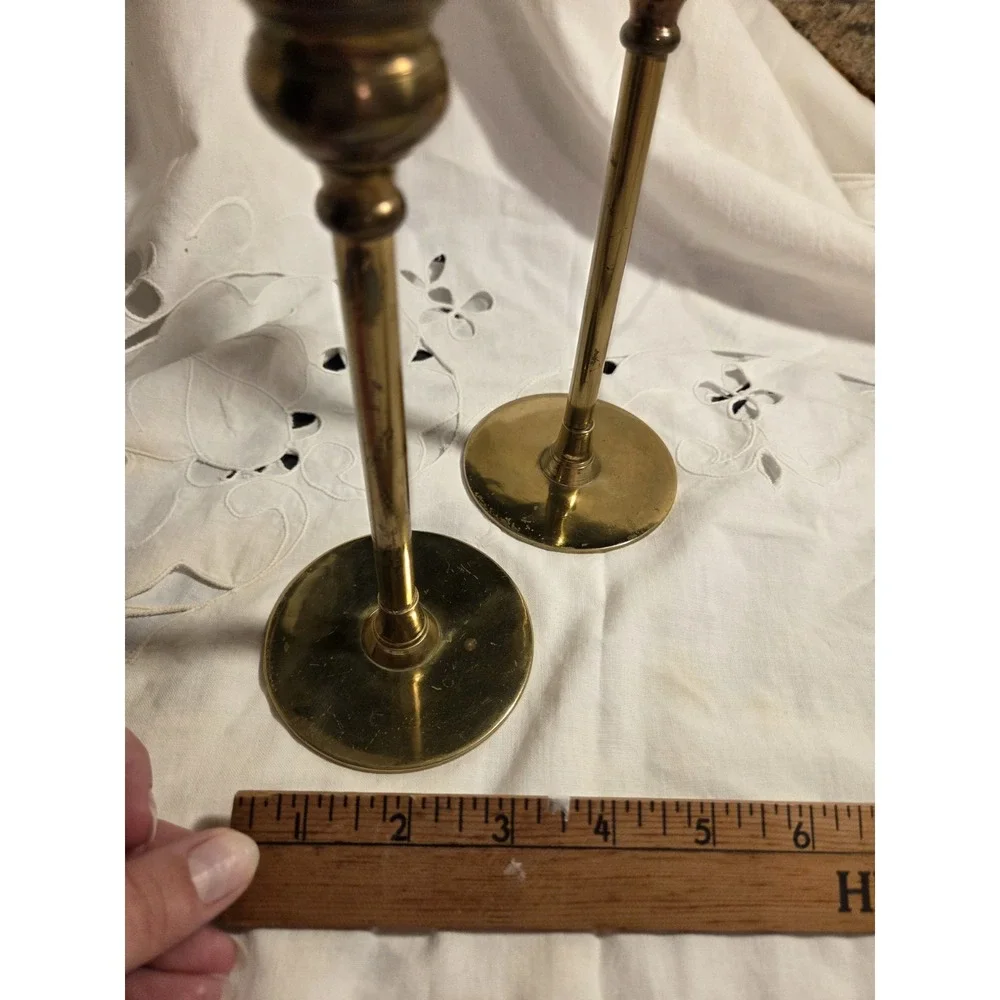 Vintage Jarvie Style Brass Candlesticks With Slender Stem & Circular Base